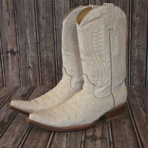 Sz 8.5 US Mens Los Gueritos Full Quill Ostrich White Western Cowboy Boots VGUC